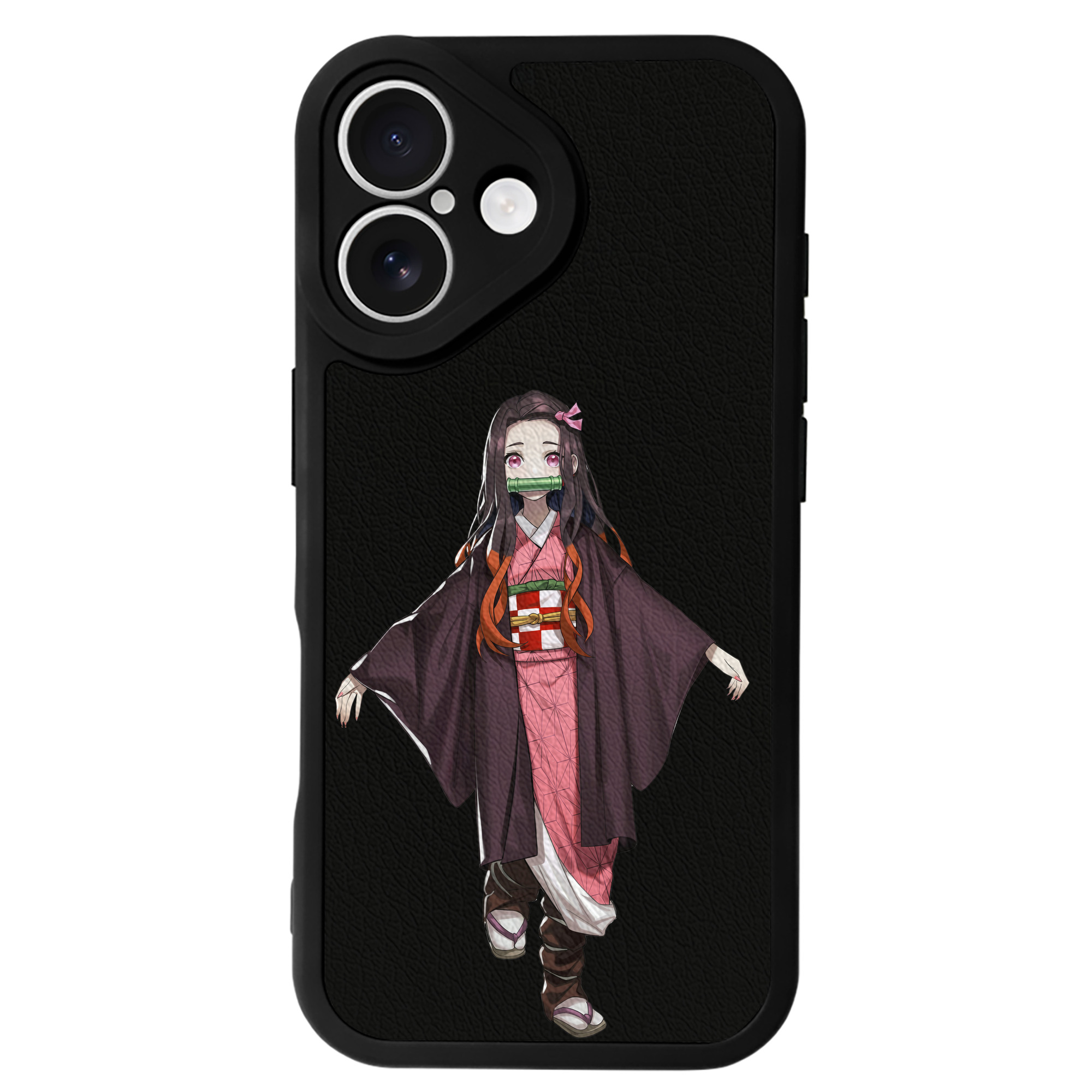 （画像用） 鬼滅の刃（きめつのやいば）竈門 禰󠄀豆子／かまど ねずこ Kamado Nezuko 【iPhone 16シリーズ対応】シリコンスマホケース（レザー調） 材質：シリコン